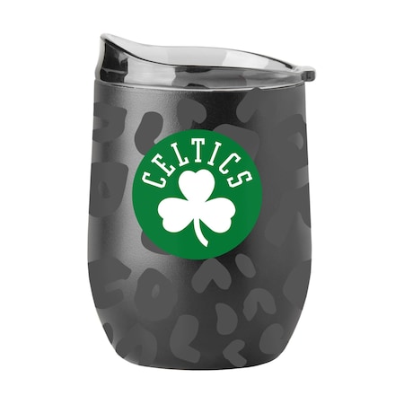 Logo Brands Boston Celtics Leopard 16oz Black Powdercoat Curved Beverage 702-S16PB-BLK-33